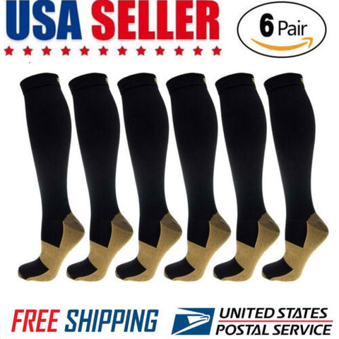 6 Pairs Compression Socks 20-30mmHg Graduated Men Women Sport Socks S-XXL